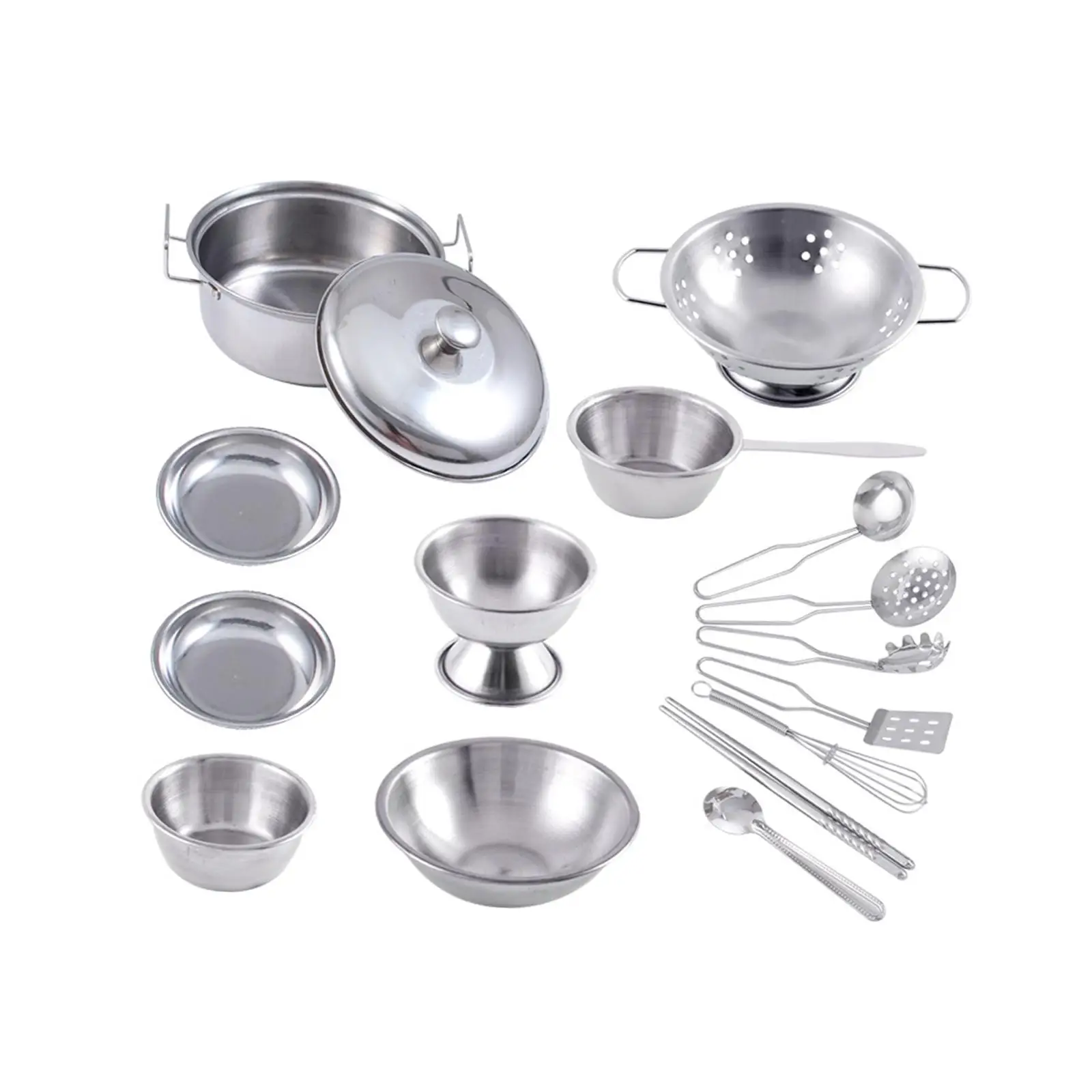 Pack of 16 Kitchen Pretend Toys Cooking Utensils Stainless Steel Food Grade