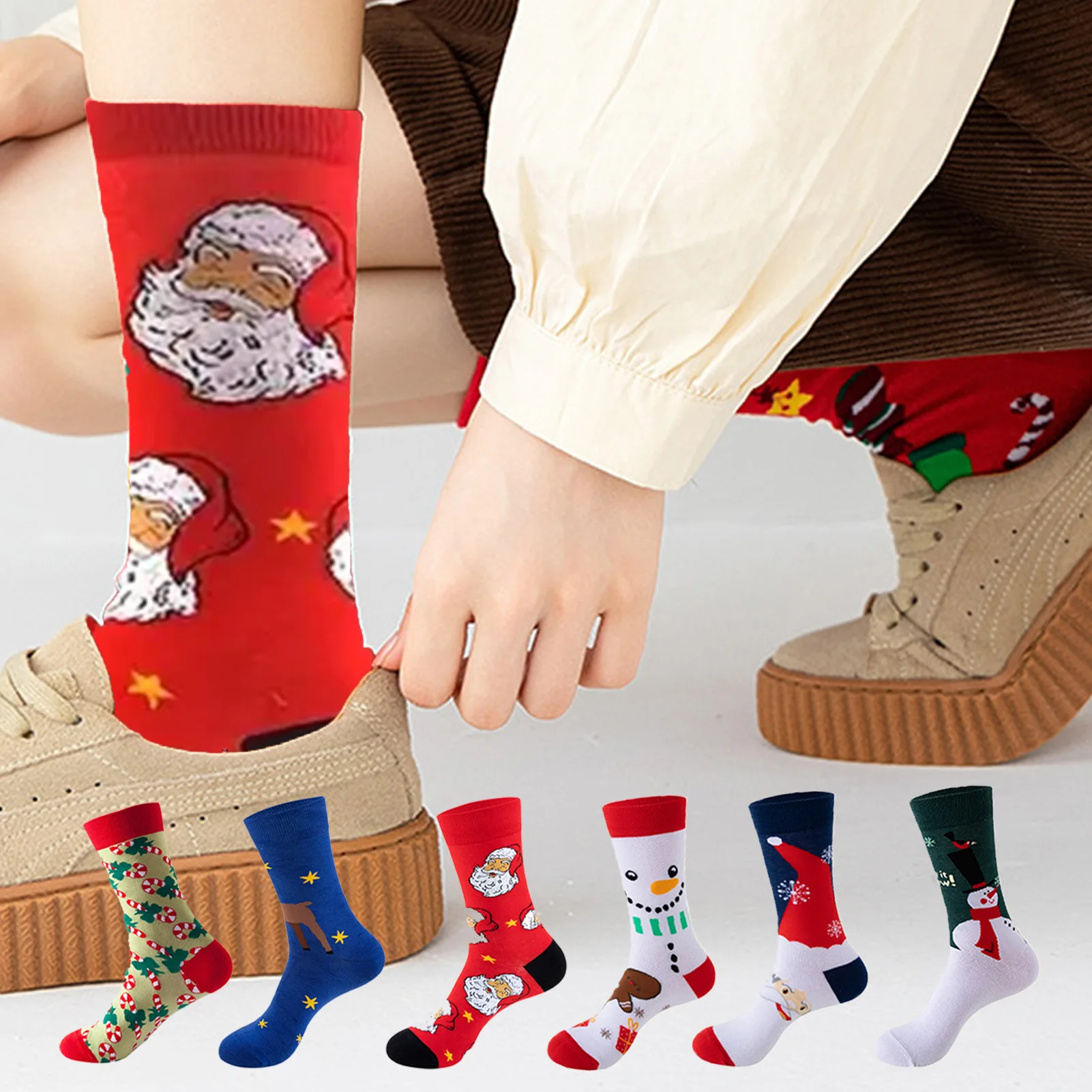 6 أزواج عيد الميلاد الجوارب مجموعة للجنسين القطن منتصف طاقم حفلة العجل طول الجوارب مع أنماط احتفالية امتصاص العرق كل موسم ارتداء