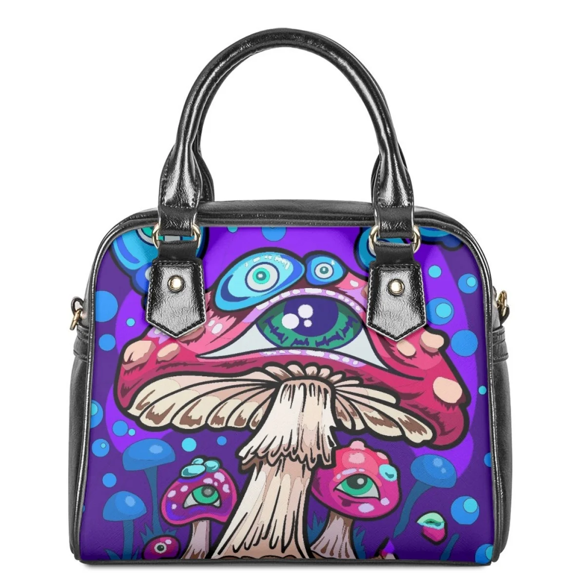 Glowing Psychedelic Mushroom Pattern Print Leather Crossbody Bags for Women Luxury Brand Handbag Casual Shopping Shoulder Bag