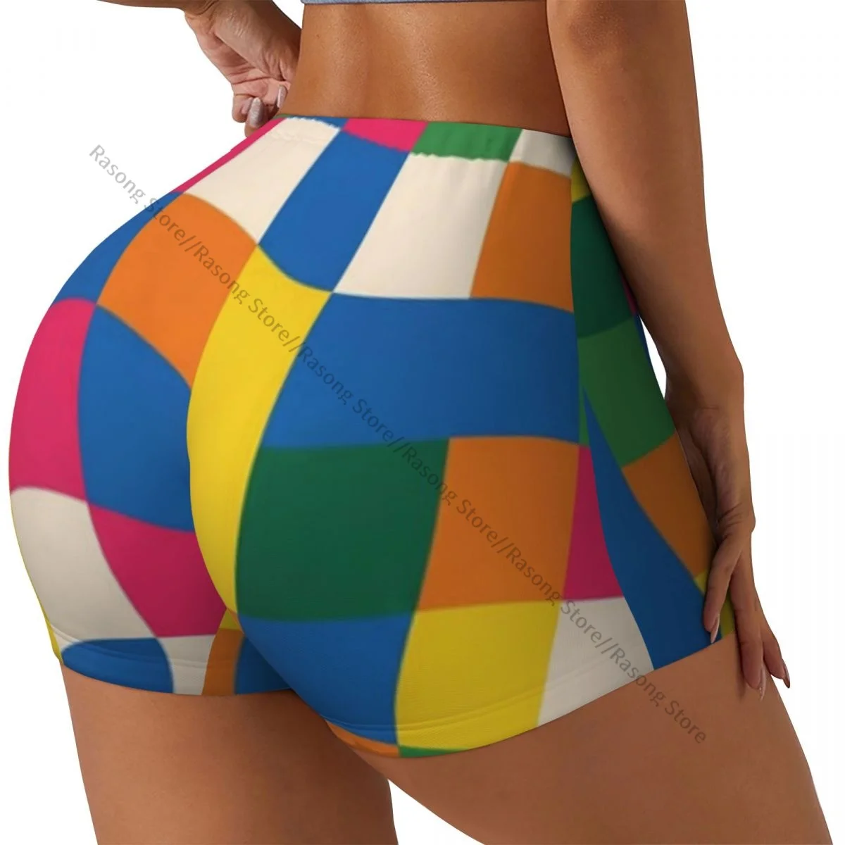 Yoga Shorts Colorful Abstract Pattern Women Biker Tight Elastic Workout Sports Leggings Sportswear