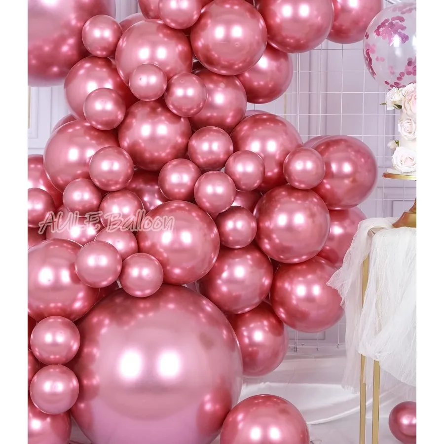 100 pièces ballons rose métallisé différentes tailles 18 12 10 5 pouces Chrome Latex brillant ballons à hélium décoration de fête pour anniversaire