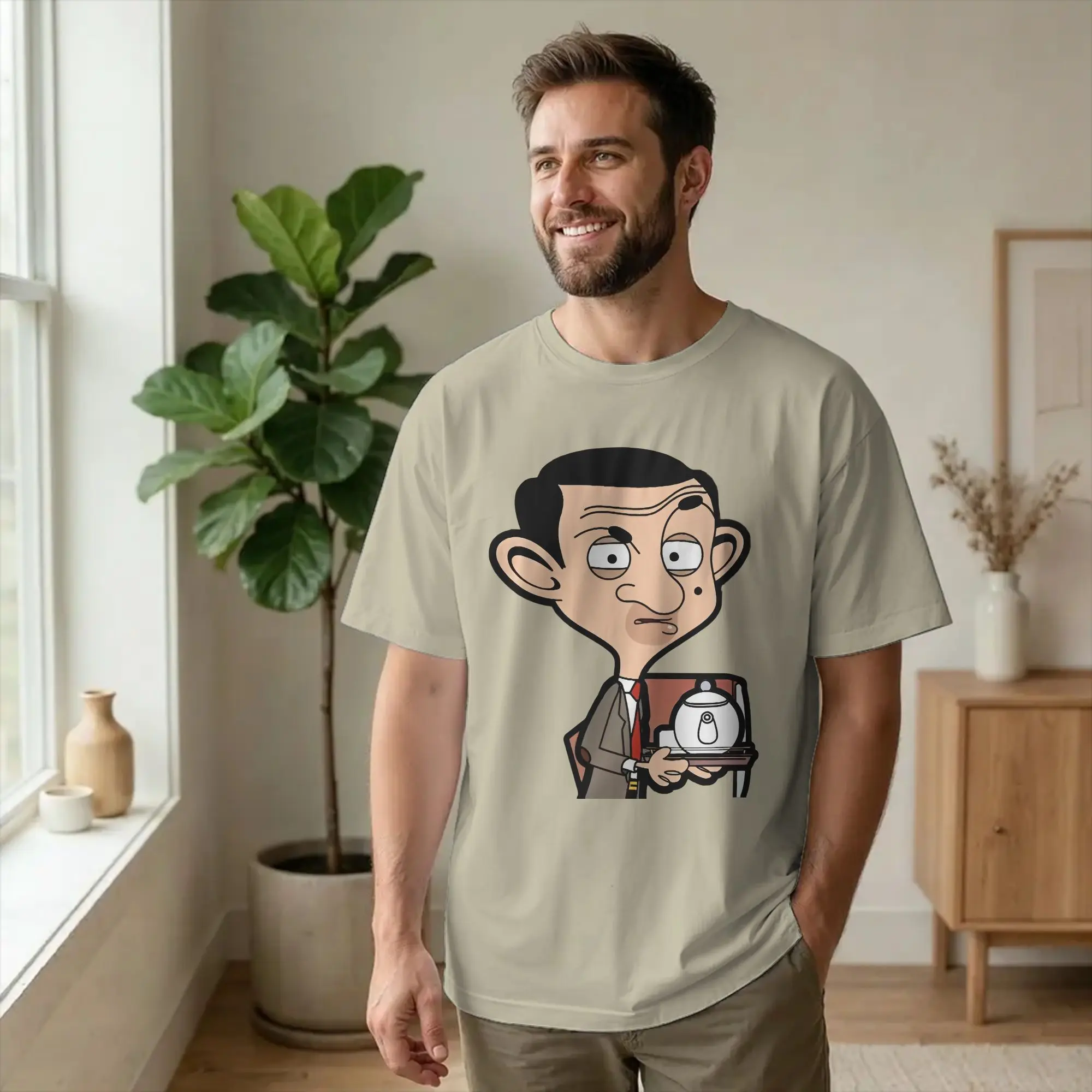Vintage Mr Beans  T-Shirt For Men Women Cotton Short Sleeve Rowan Atkinson Crewneck Summer Clothing