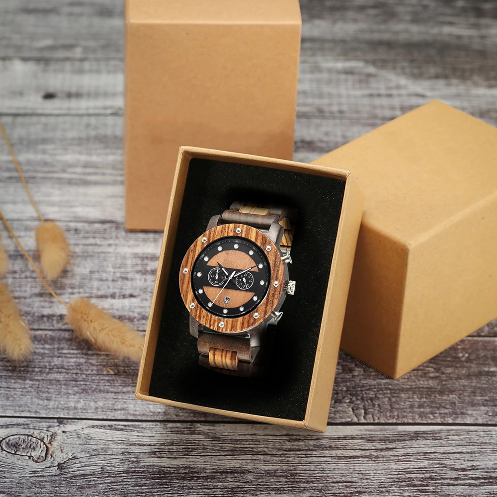 Fashion Men's Wooden Watch - Multi-functional Quartz Movement Elegant Blend of Nature and Technology