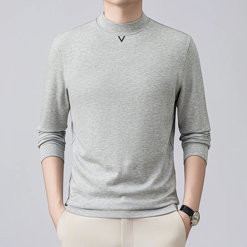 

Легкая роскошная брендовая мужская осенне-зимняя новая стильная рубашка с начесом и полувысоким воротником с длинными рукавами для тепла