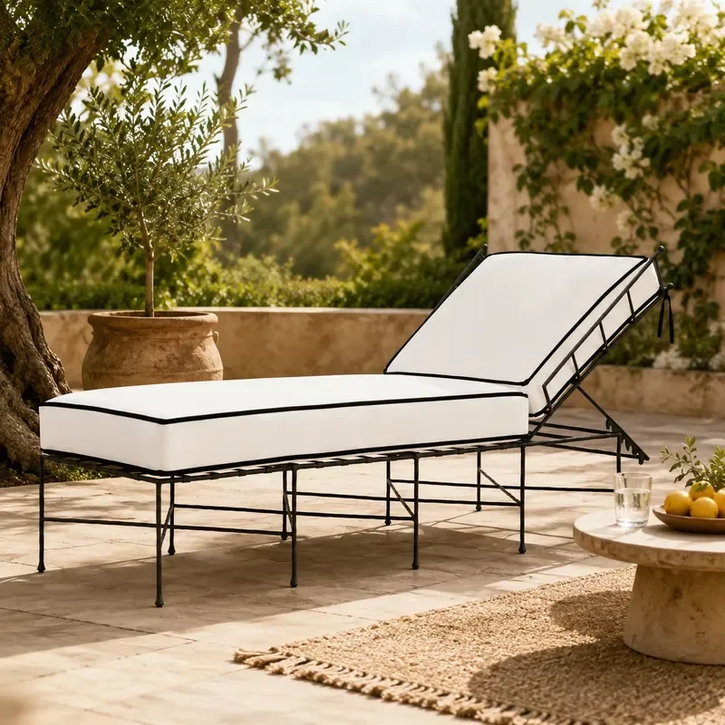 Outdoor Adjustable Chaise Lounge Sun Lounger with Cushion Metal Frame Patio Poolside Garden Daybed for Hotel Resort