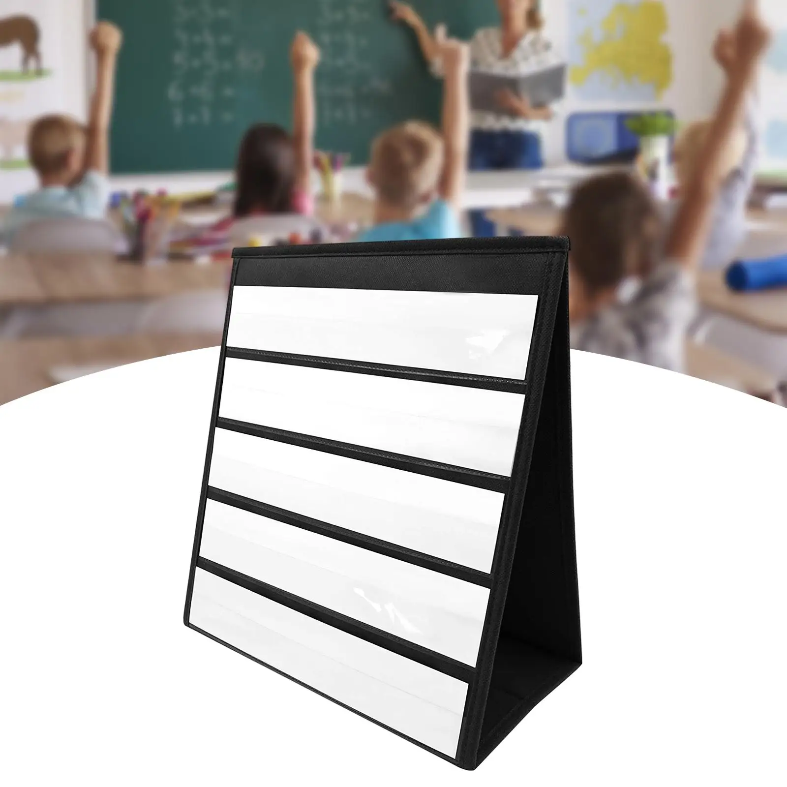 

Tabletop Pocket Chart with 20x Whiteboard Cards Educational Self Standing for Desk