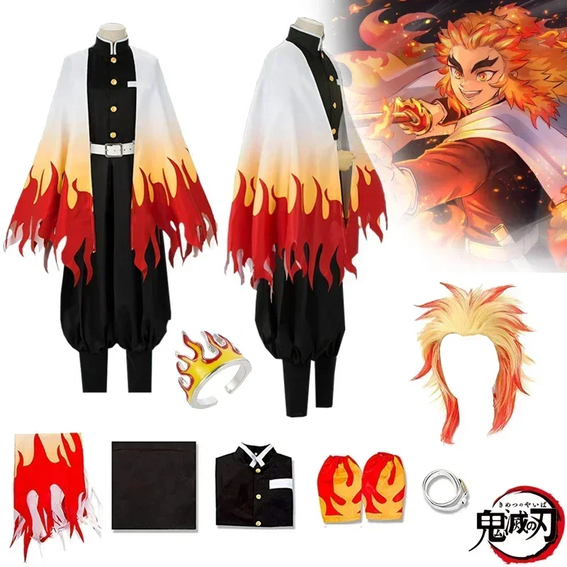 Jiumaocleu Rengoku Kyoujurou Cosplay Kostüm Outfit Anime Cosplay Umhang Jacke Rolle Cosplay komplettes Kostüm Set für Halloween Karneval Party