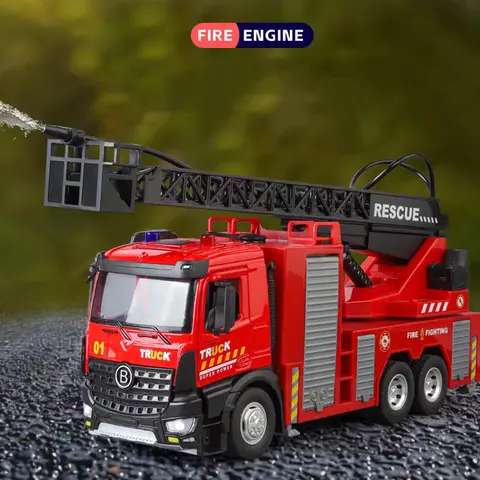 Modèle de moteur de pompier 1:24, jouet de voiture en alliage moulé sous pression, échelle aérienne, roue de camion de pompier, camion de réservoir d'eau Miniature, cadeau de noël pour enfants