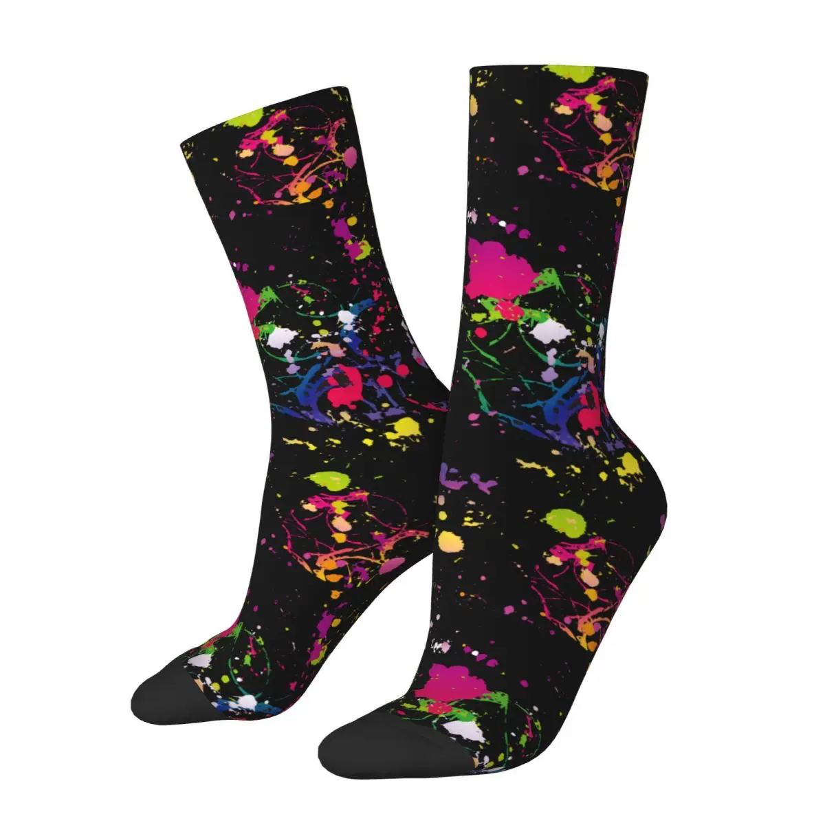 Funny Crazy Sock for Men Colorful Gradient Hip Hop Vintage Neon Splatter Happy Pattern Printed Boys Crew Sock Novelty Gift