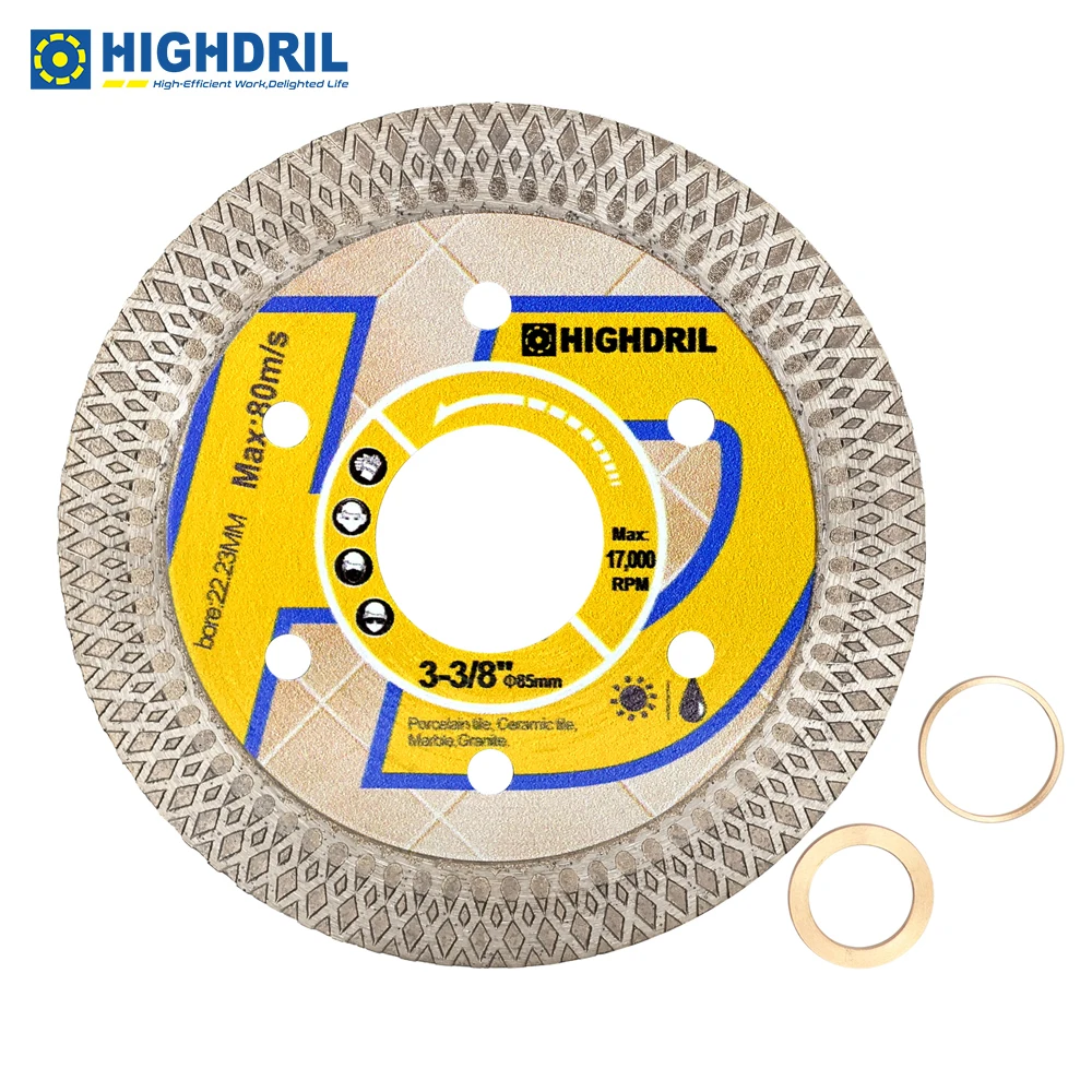 HIGHDRIL 다이아몬드 톱날 X 메쉬 드라이 커팅 디스크, 화강암 세라믹 타일 대리석 도자기용, 22.23mm 그릿 60/70, Dia85 mm, 1 개