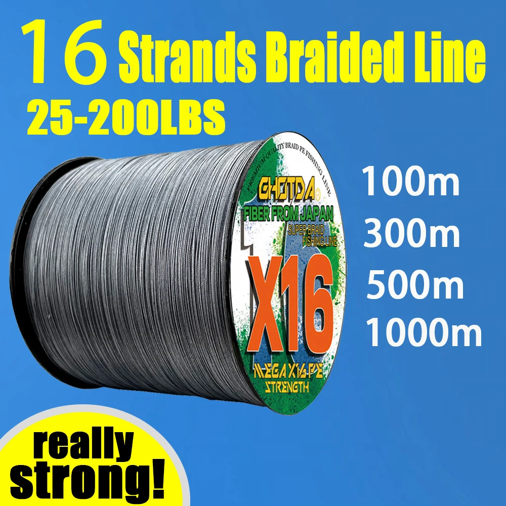 16 Strands Braided Fishing Line Super Strong 25 40 80 100 125 140 161 200LBS X-wire Core 100M-1000M Multifilament 0.16mm-0.8mm