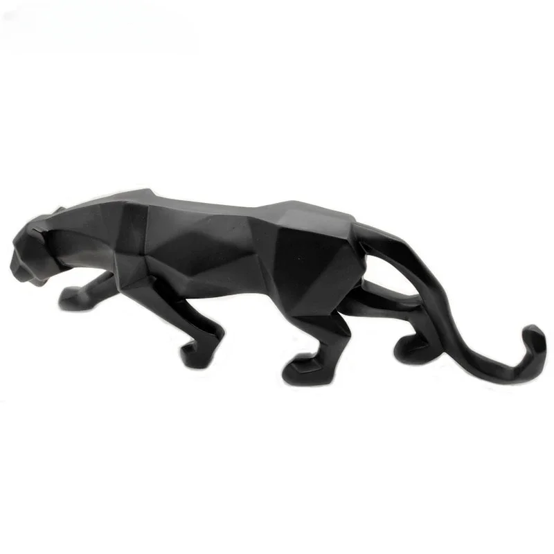 Home Decor Panther Statue Animal Figurine Abstract Geometric Style Resin Leopard Sculpture Home Office Desktop Decoration Crafts