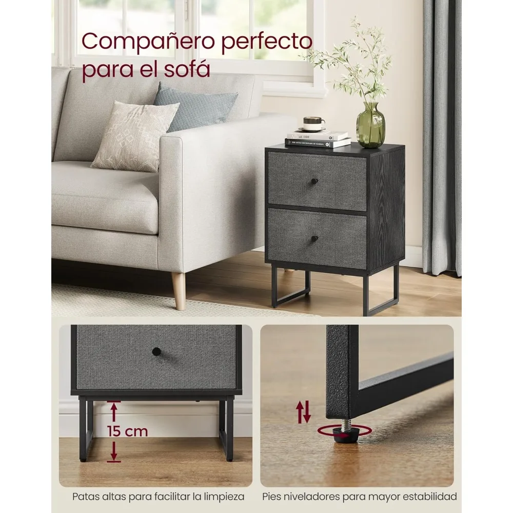 Juego De 2 Mesitas De Noche، Con 2 Cajones De Tela Extraíbles، Negro Ébano Y Gris Pizarra، Almacenamiento #5
