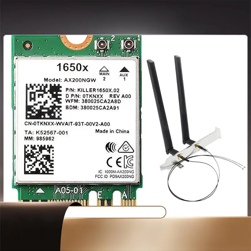 

Запасные части для карты Wi-Fi 1650X + комплект антенны 8DB AX200NGW 3000 Мбит/с 2,4G 5G Wi-Fi 6 + BT 5,1 гигабитная беспроводная карта для Win11-N3