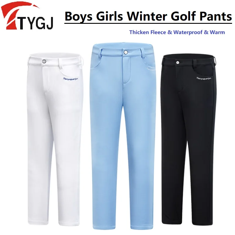 

TTYGJ Kids Golf Pants Winter Watrm Fleece Golf Clothing Waterproof Thicken Sports Trousers Outdoor Boy Girl Windproof Sweatpants