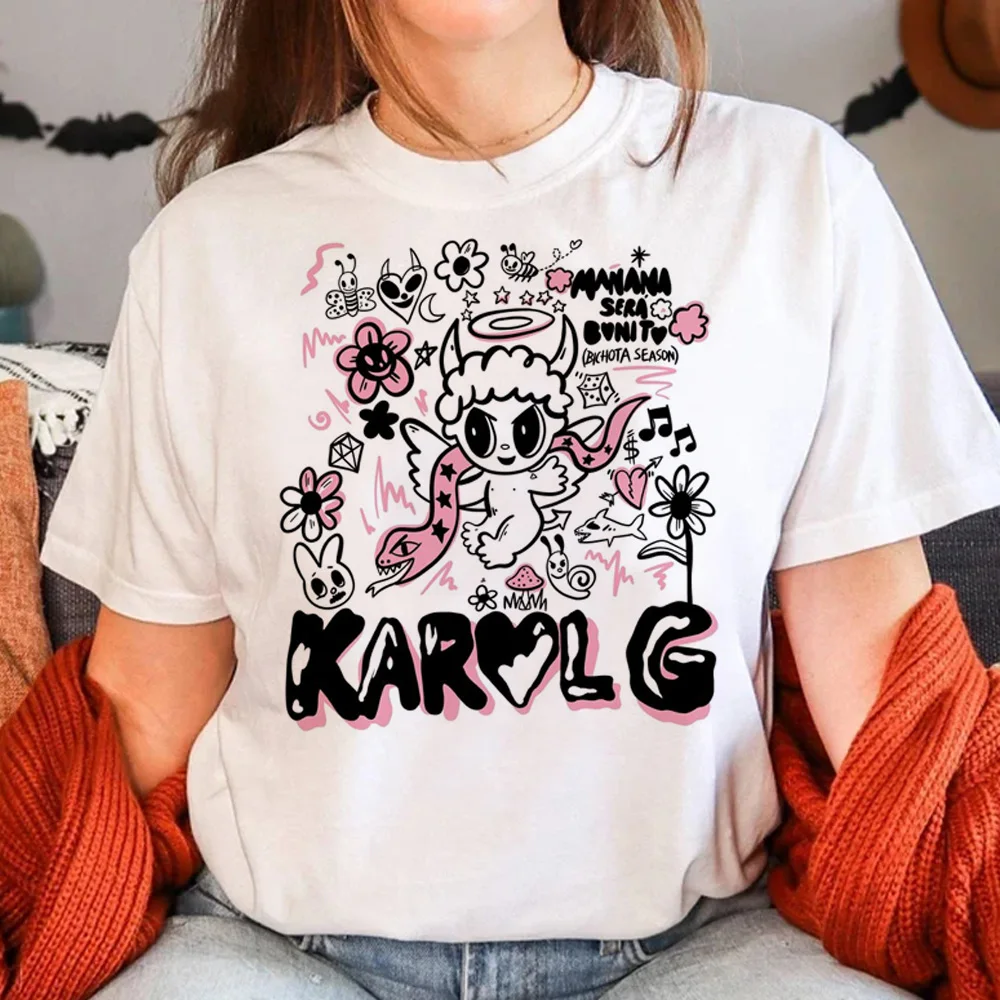 Karol g t shirt women comic summer manga tshirt girl harajuku streetwear clothes