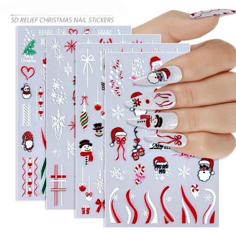 1 قطعة عيد الميلاد مسمار الفن ملصق ميا سلسلة تنقش الكرتون مهرج ثلج الرنة الفرنسية نصائح مناسبة لأي شكل مسمار