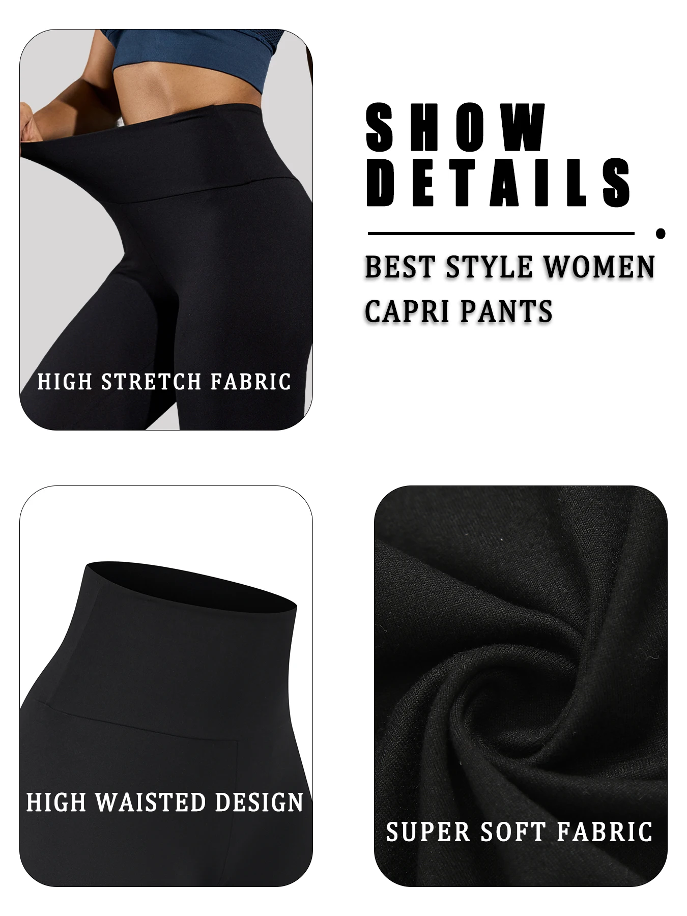 Damen High-Waist Caprihose, superweich, nicht durchsichtig, für Workout, Yoga, Laufen, Sport, Push-up, Fitness-Leggings – Detail 5
