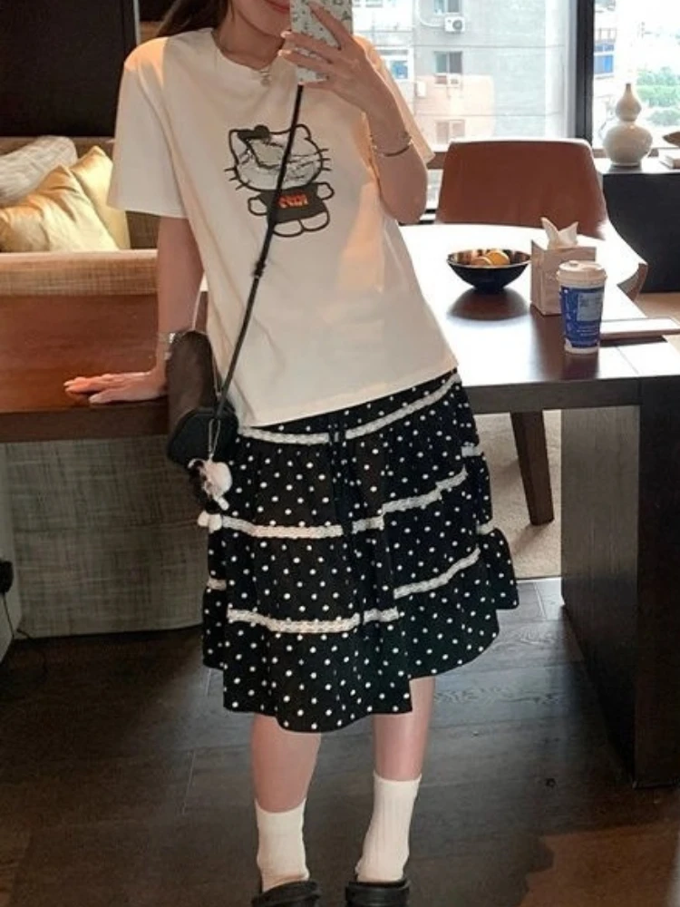 

Summer Lace New Polka Dot Cake Skirt Women Japanese Sweet Casual Loose Short Skirts Female Designer Chic Kawaii Thin Outfits