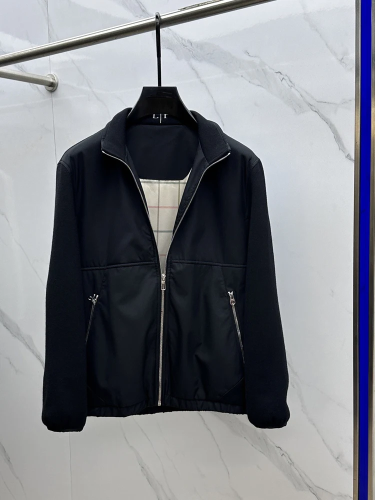 

Comfortable Casual Sle Men's Jaet Stand Fit LP New Splicing Design Faion Busin Leisure Stand Collar Zipper Closure