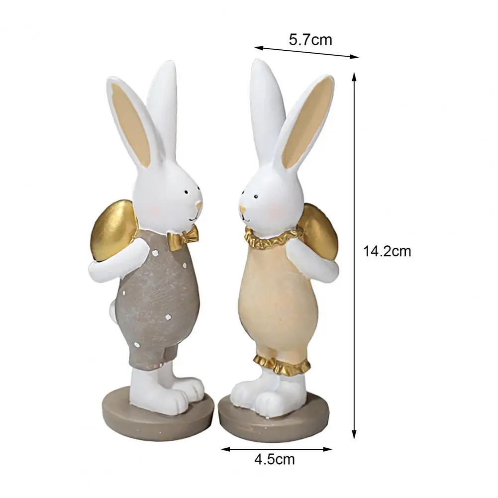 Ornement de lapin peint à la main en résine synthétique, œufs de chasse Joyeuses Pâques, décor de figurine de lapin, décoration de Pâques, 2023, 1 paire