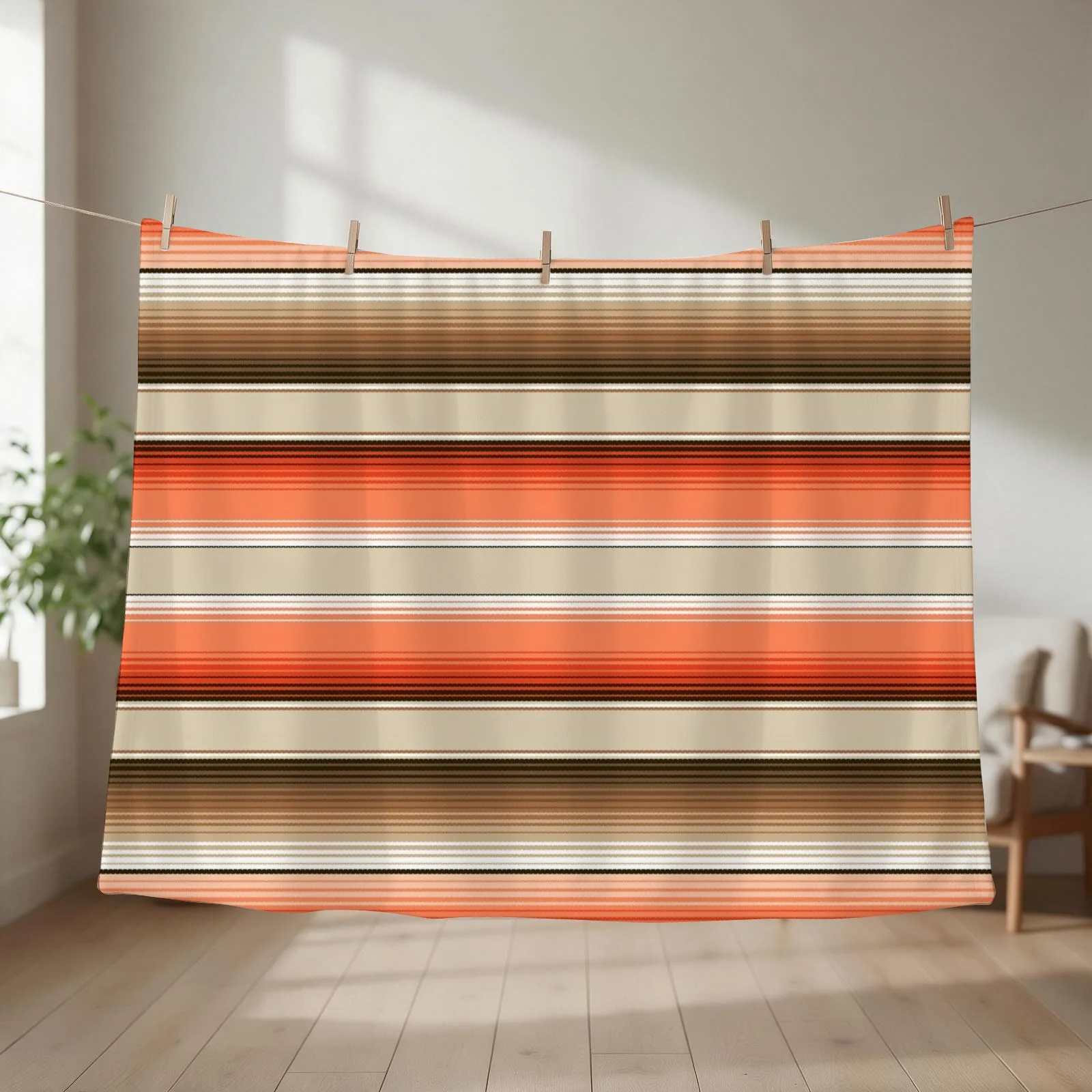 Navajo White, Burnt Orange and Brown Southwest Serape Blanket Stripes Throw Blanket