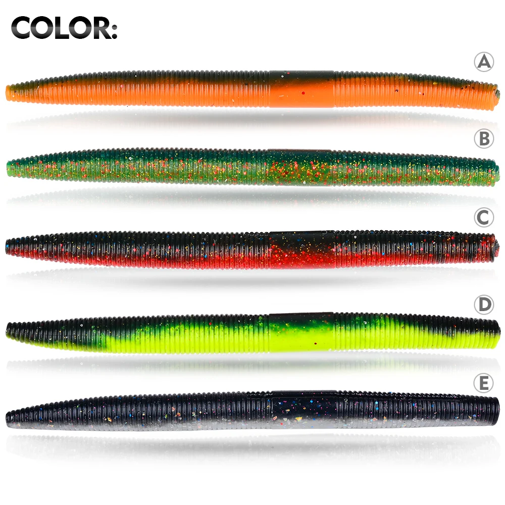 Proberos 10 Stück Wurm-Silikon-Bass-Angelköder, weicher Kunststoff-Gummi-Stickbait, Wacky für Rig-Bass-Köder, Salzwasser, Süßwasser ﻿ – Detail 3