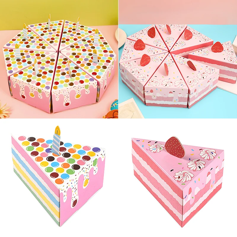 8Pcs  Cake Shaped Cookie Cracker Box Paper Gift Boxes Baby Shower Favors Treat Kids Birthday Party Dessert Packaging Box