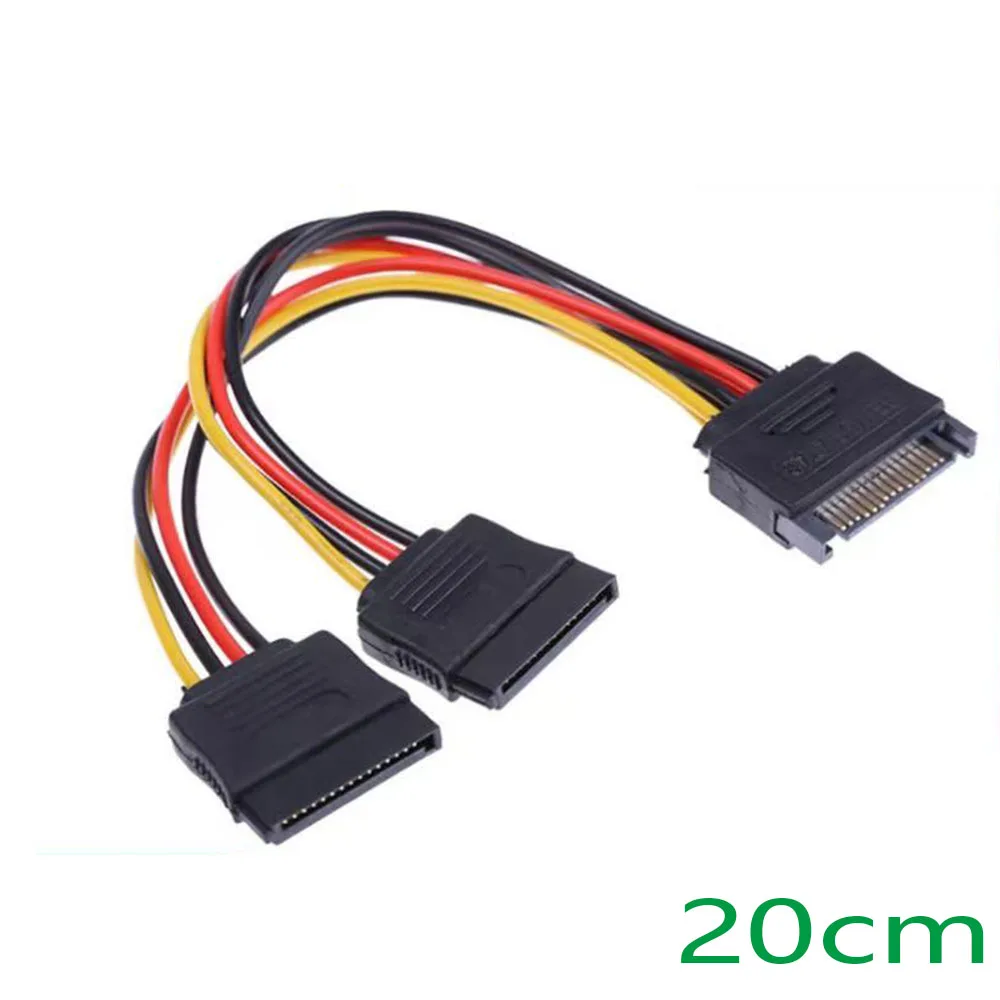 SATA II Hard Disk Powe 15Pin SATA Male To 2 Female 15Pin Power HDD Splitter High Quality Y 1 To 2 Extension Cable 20CM