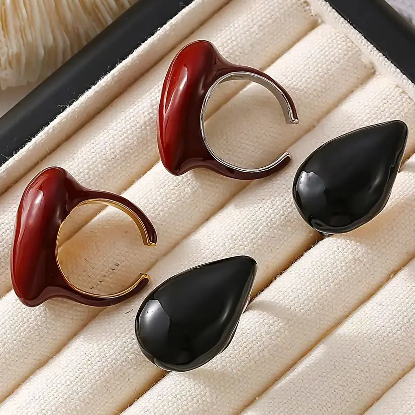 Enamel Water Drop Rings For Women Stainless Steel Multi-Color Opening Rings Women Party Fashion Jewelry Gifts