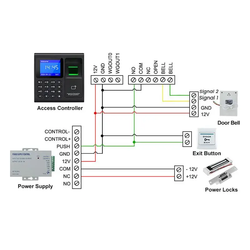 B29C-Fingerprint Attendance Machine+10 Cards Access Control Electric Time Clock Recorder USB Data Manage Time Clock Recorder