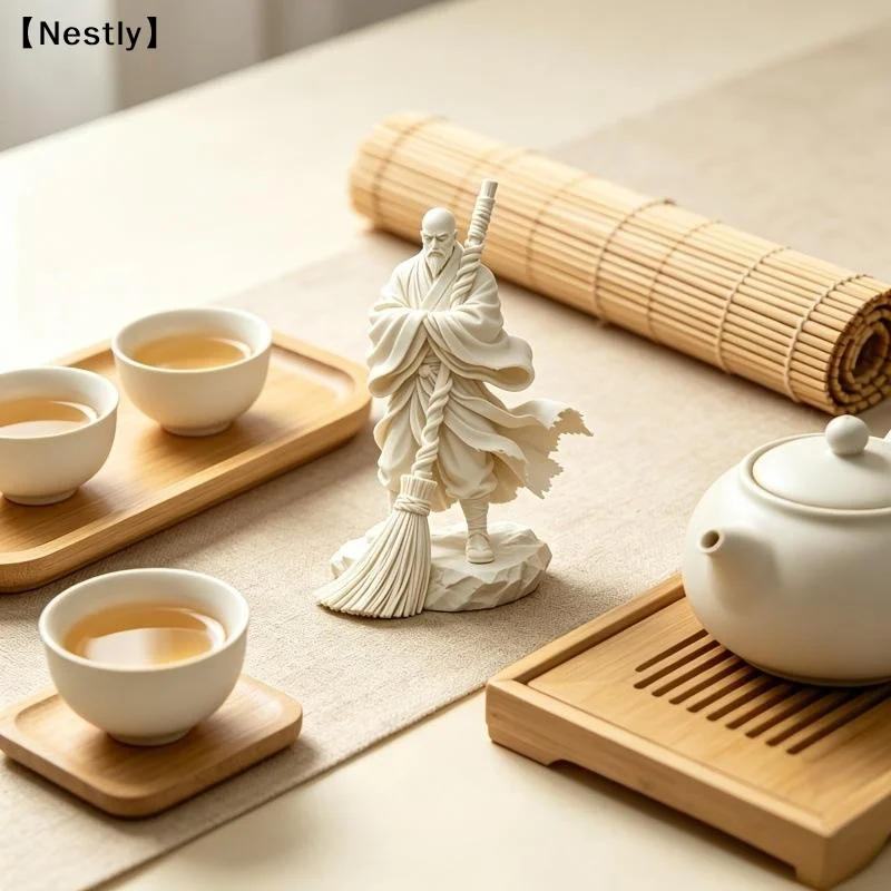 1Pcs Zen Oriental Monk Figurine With Flowing Robe Elder Sculpture Chinese Style Statue For Tea Room Meditation Table Decor〔Nest〕