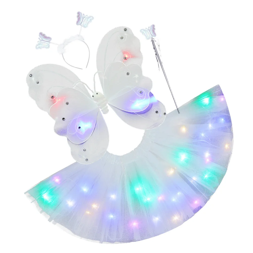 

Glowing Wings Skirt Suit Tulle Costume Kids Fairy Set Headband Birthday Ballet Stage Halloween Christmas Toddler Baby