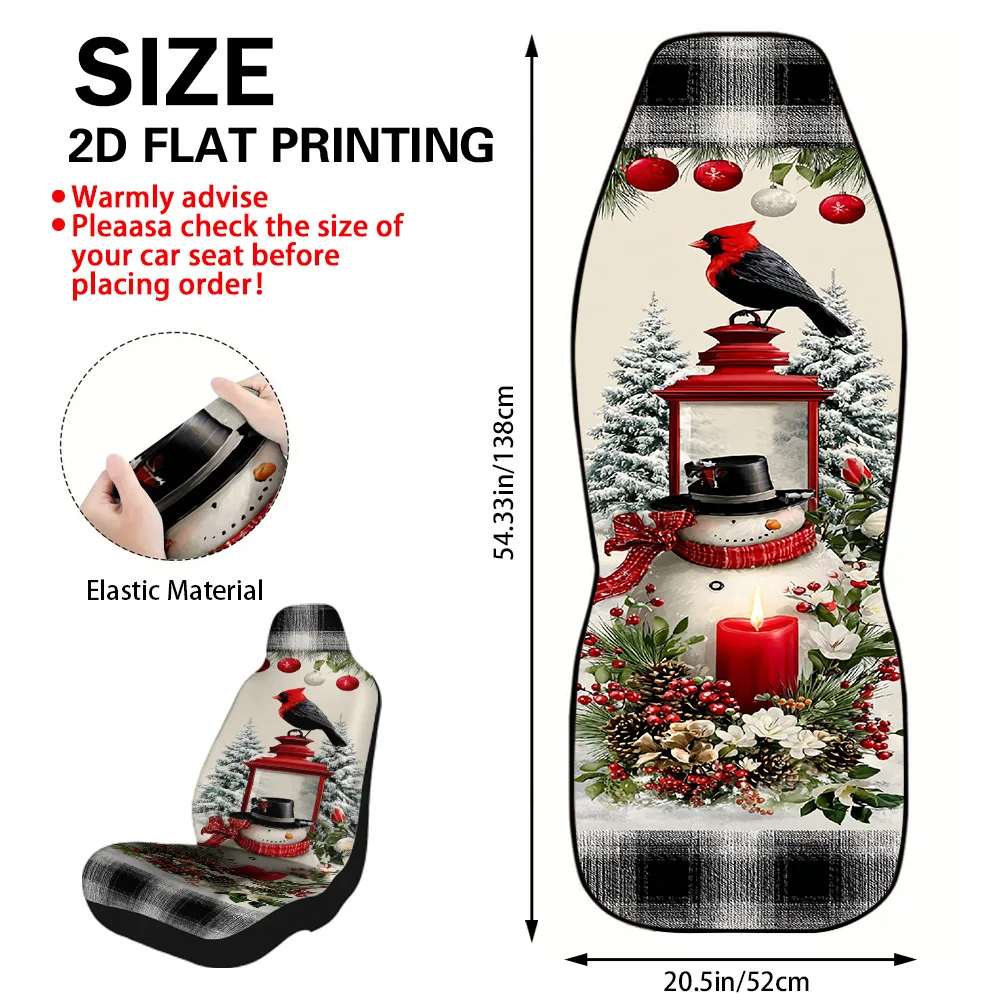 Universal 2pcs Car Seat Cover Set Christmas Snowman Trees Cardinal Decor Theme, Breathable Comfortable Seat Cushions
