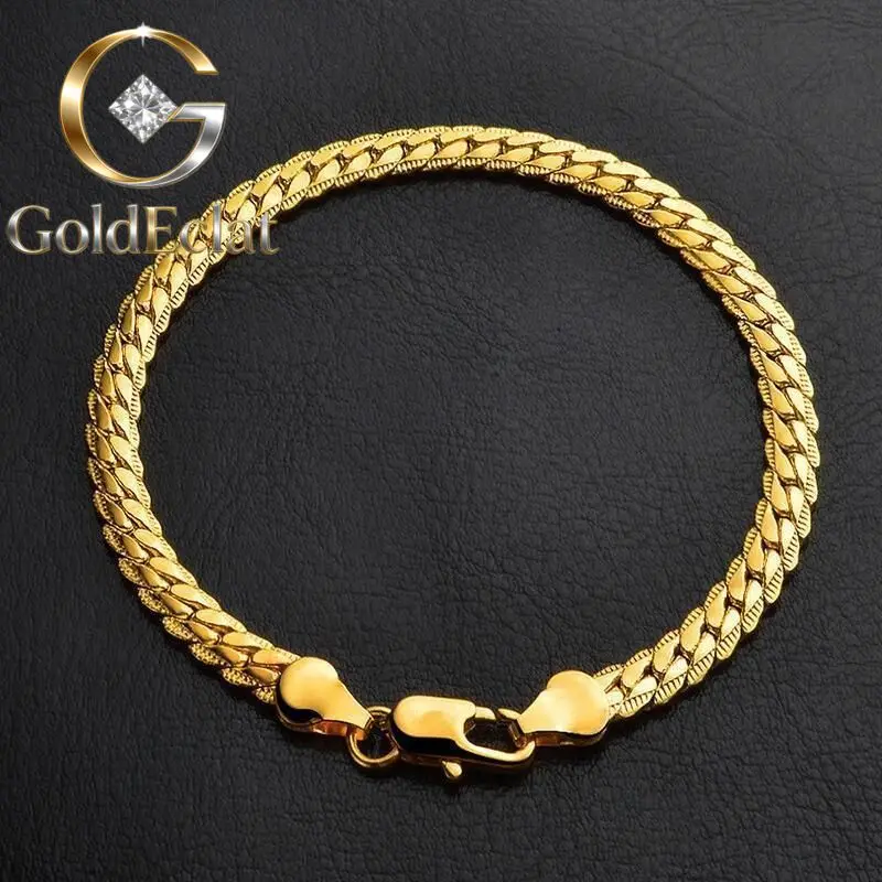 

GoldEclat Luxury 24K 9999 Pure Gold — женский плоский браслет из настоящего золота 5 мм с полной окантовкой.