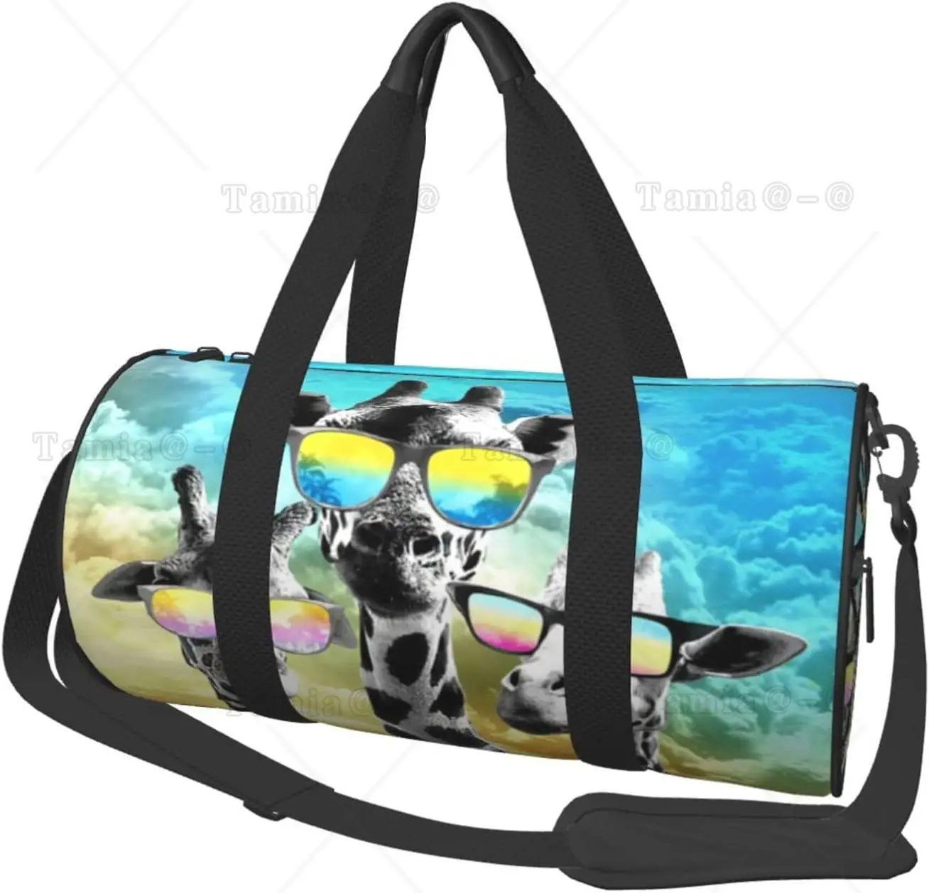 Gym Bag Cool Giraffe with sunglasses sunny day Duffel Barrel Bag Backpack Lightweight Travel Cylinder Bags for Swim Training