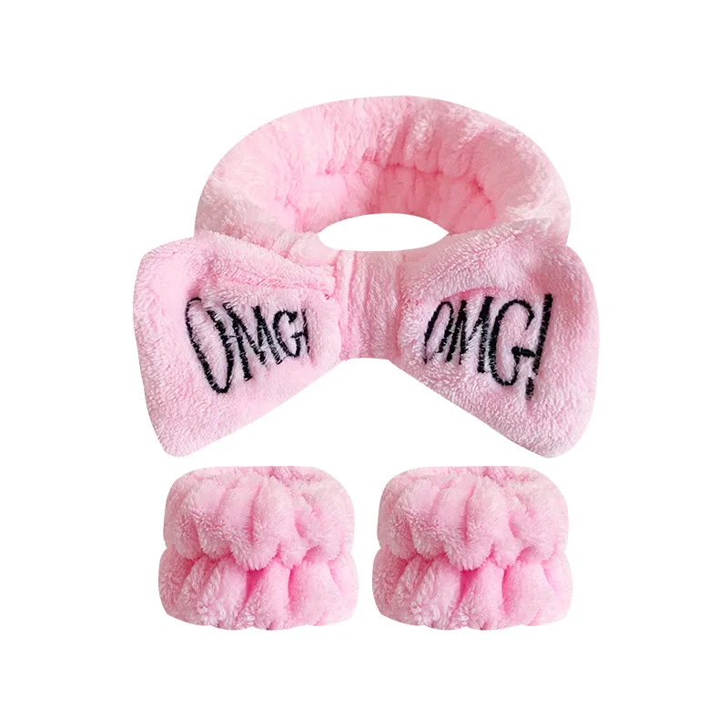 1pc OMG Hairband and 2pc Wrists Fashion Women Headband Bunny Ears Elastic Hair Accessories Girls Washing Face Big Bezel Headwrap