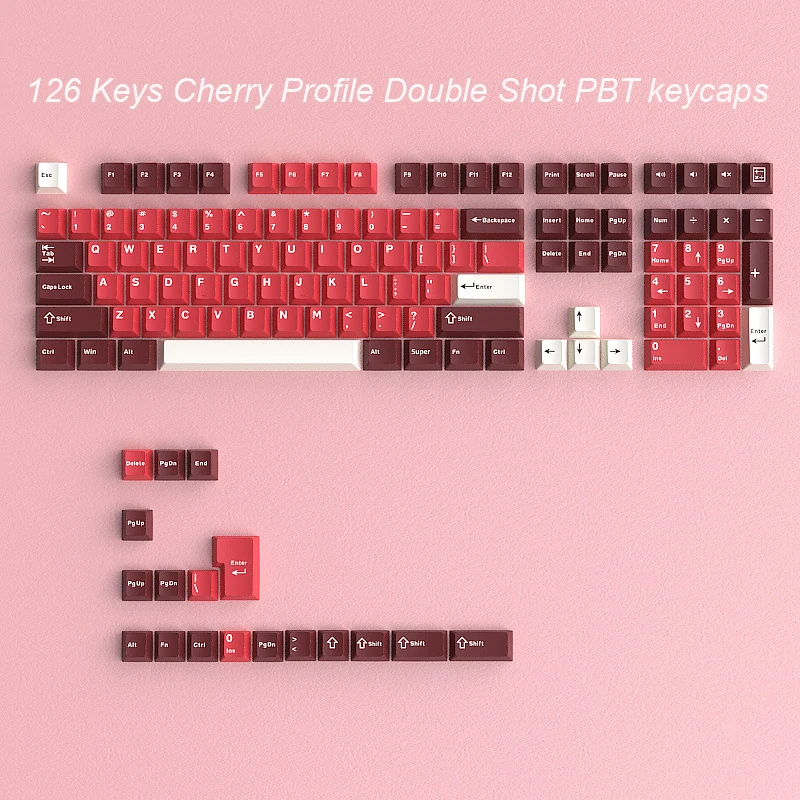 Колпачки для клавиш PBT Double Shot, 126 клавиш, светло-красный профиль ветчины и вишни, колпачки для клавиш в минималистском стиле для переключателей Cherry MX, игровые клавиатуры
