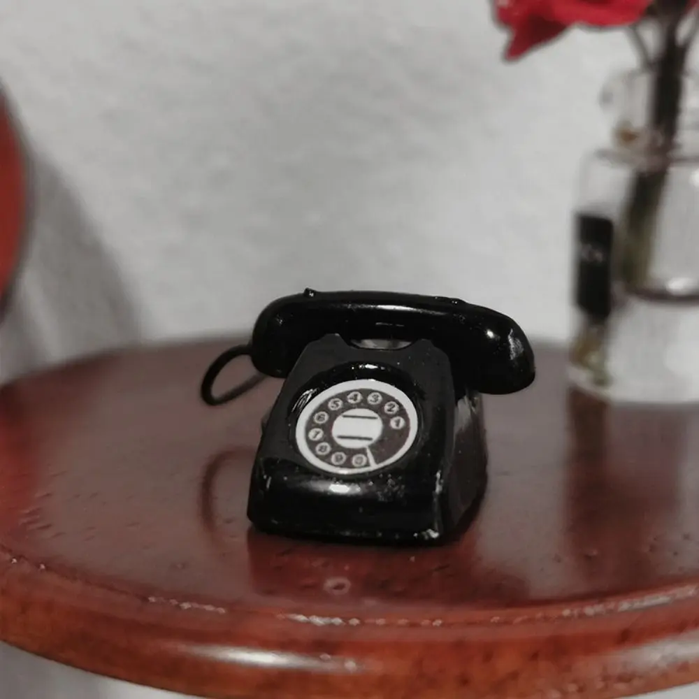 1:12 Doll House Miniature Simulated Telephone Rotary Vintage Dollhouse Miniature Phone Model Dollhouse Furniture Mini Phone