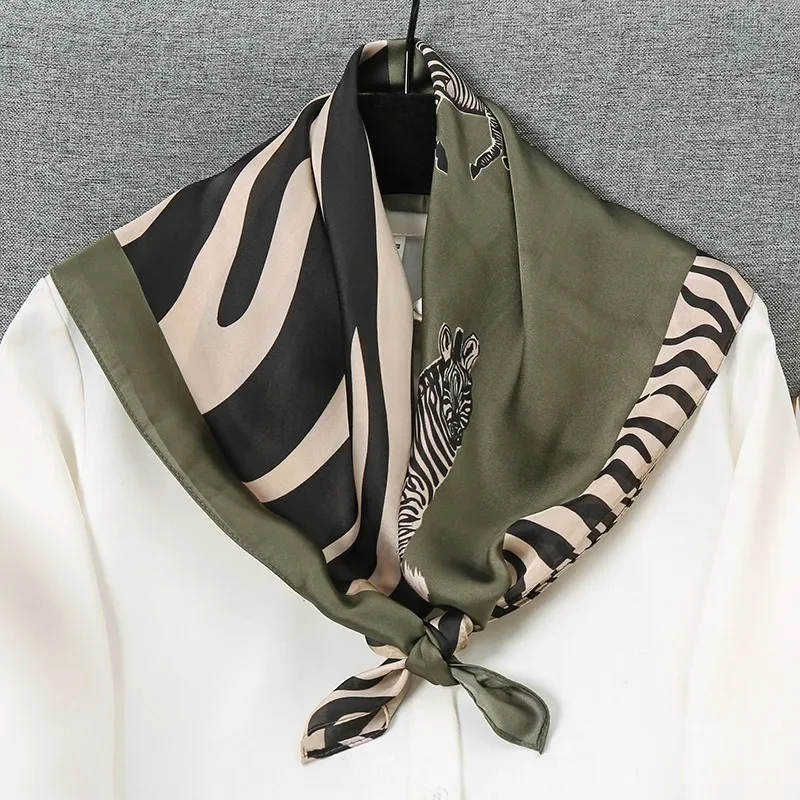 

70cm Black and White Animal Printed Scarf Women's Simulated Silk Animal Printed Scarf Fashion Elegant Headscarf Shawl