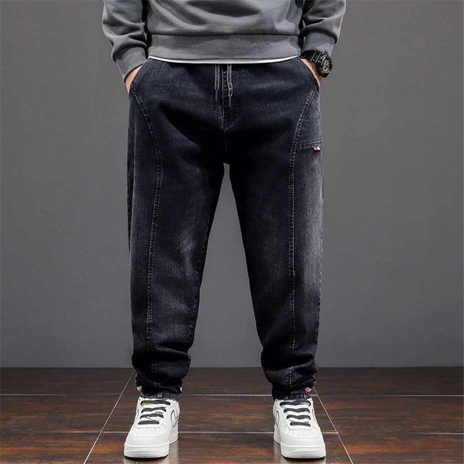Plus Size 8XL Jeans Men Denim Pants Fashion Casual Elastic Waist Jeans Male Solid Color Jogger Pants Big Size 8XL