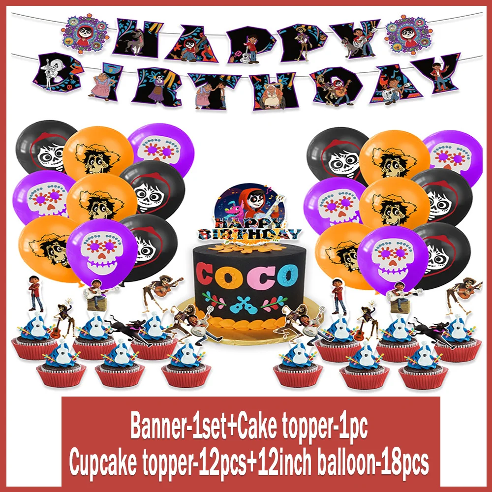 Cartoon Film Coco Birthday Party Supplies Ghost Face Banner Mexican Balloons Cupcake Toppers Backdrops Halloween Birthday Gifts