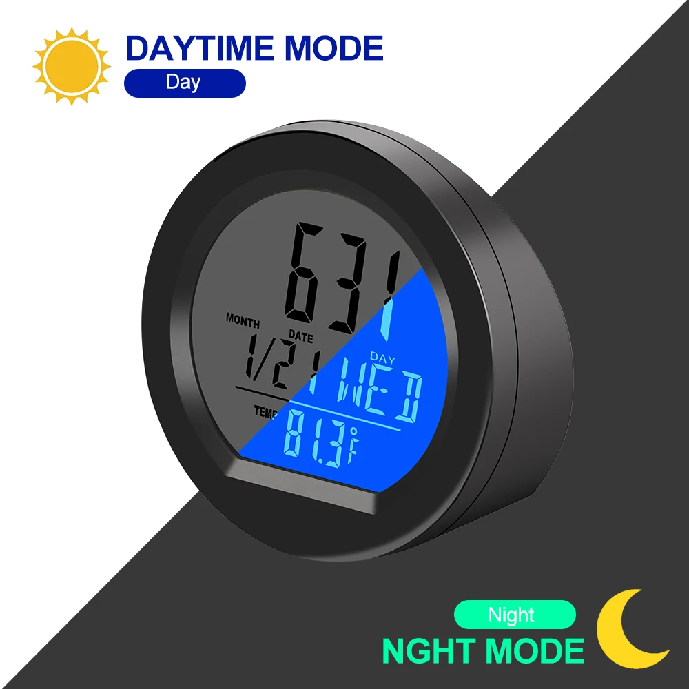 Car Solar Digital Clock Date Week Thermometer Automobiles Internal Stick-On LCD Display Clock for Dashboard Automatic Switch