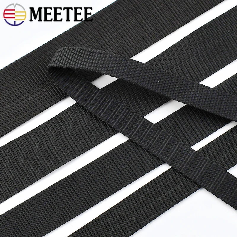 

5/10M Meetee 20-50mm Black Nylon Webbing Tape for Backpack Strap 2mm Thick Clothes Ribbon Belt Sling Luggage Bias Binding Band