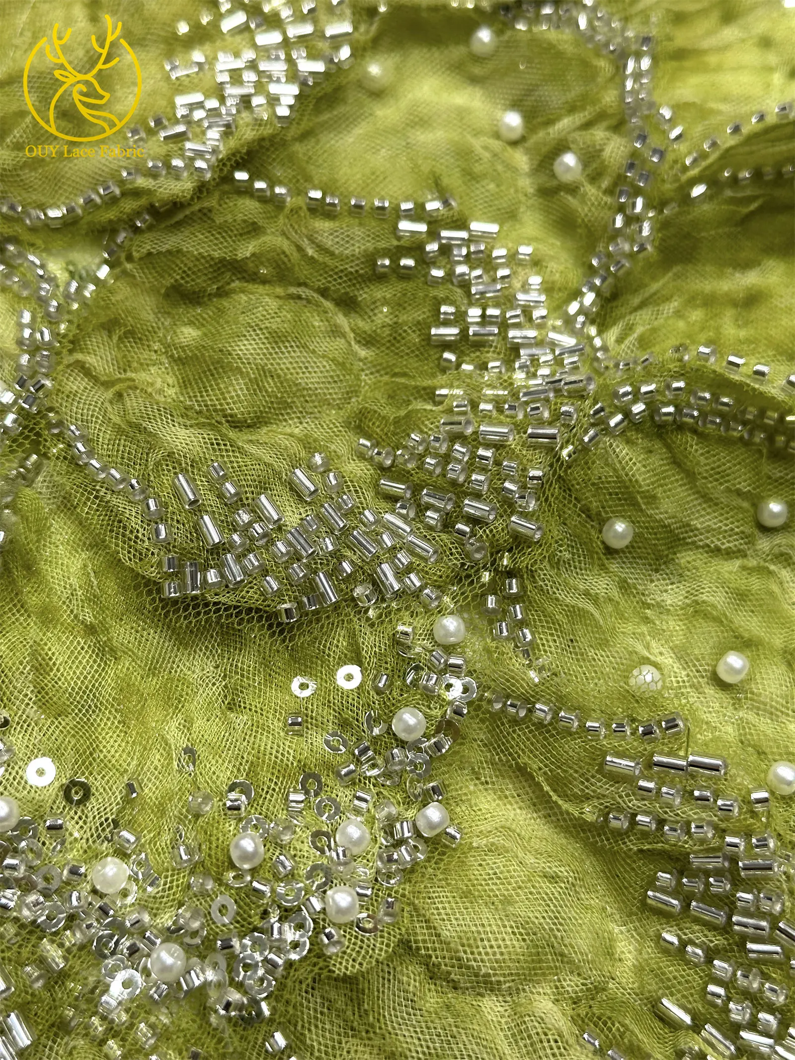 3D Mode Französisches Hochzeitskleid Mesh-Stickerei Pailletten Spitzenstoff Afrikanischer Nigerianischer Perlen-Spitzenstoff Brautkleid Partykleid – Detail 8