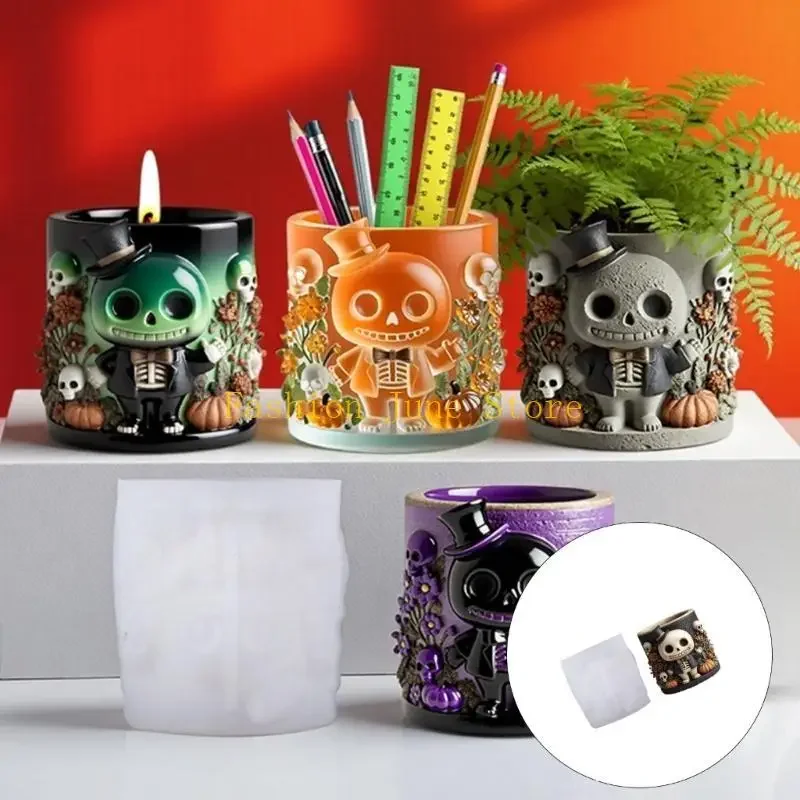 Halloween Silicone Mold – Skeleton & Ghost 3D, Multi-Use for Resin Cup, Candle Holder & Succulent Planter
