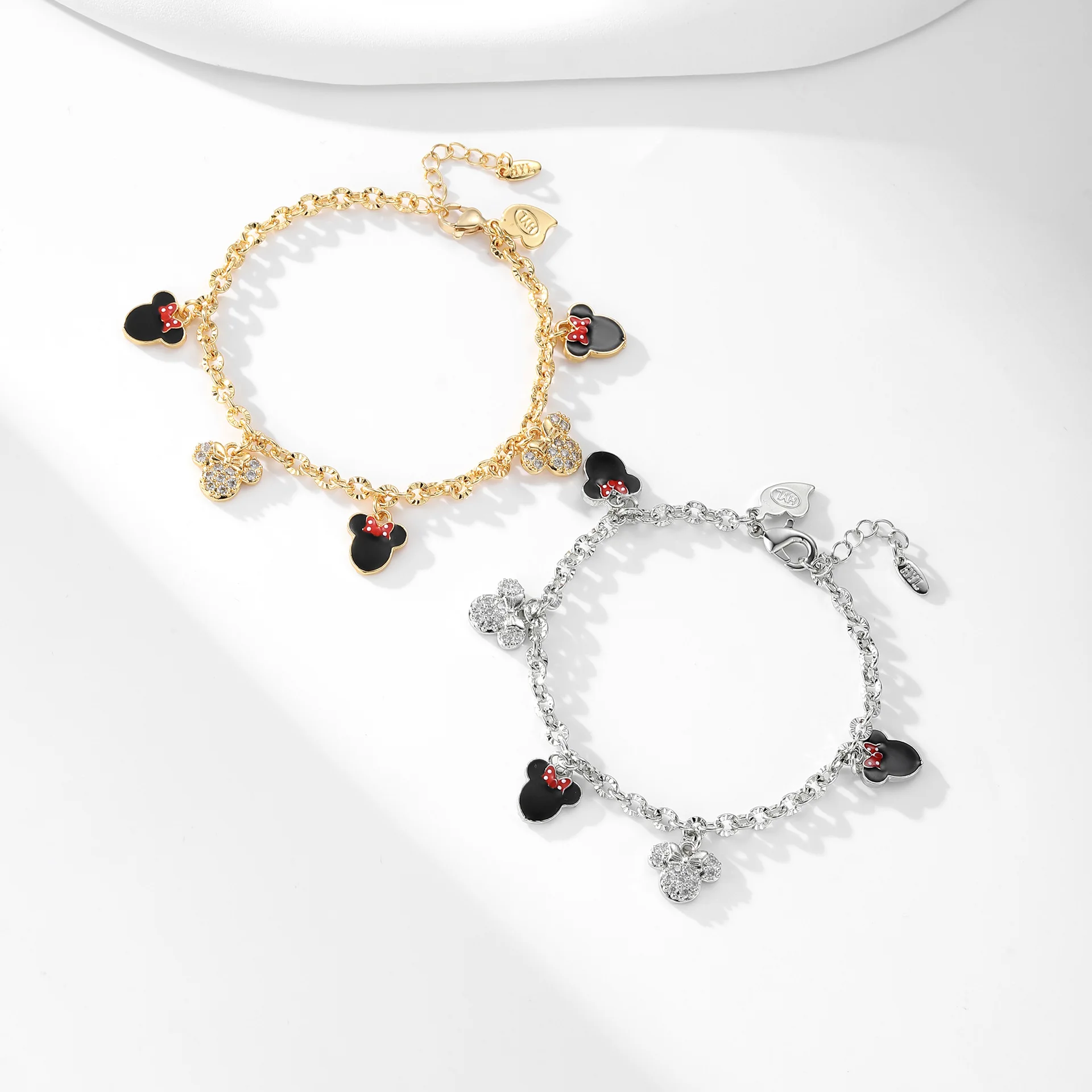 

Mickey and Minnie Mouse Matching Bracelet Cartoon Anime Jewelry Gold Plated Romantic Couple Gift for Her Love Anniversary