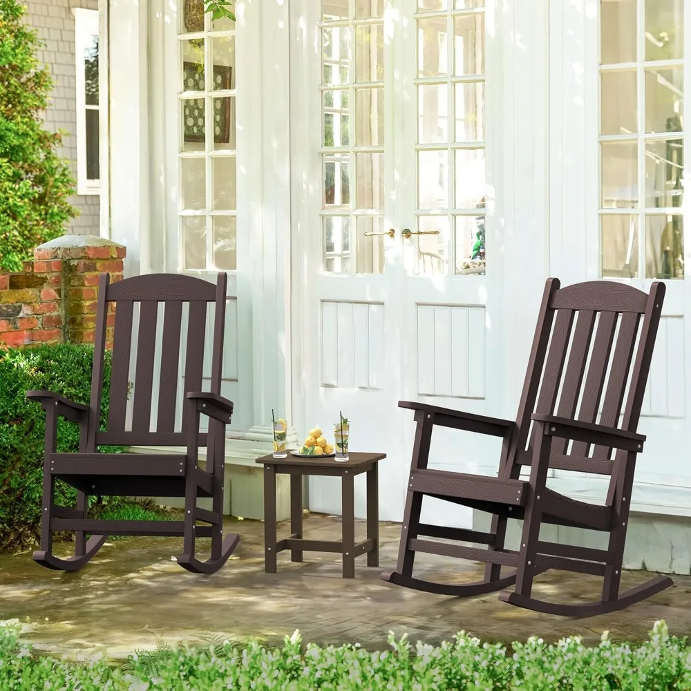 Outdoor Rocking Chairs Set of 3, 2 Chairs & 1 Table HDPS Poly Rocking Chair, All Weather Resistant