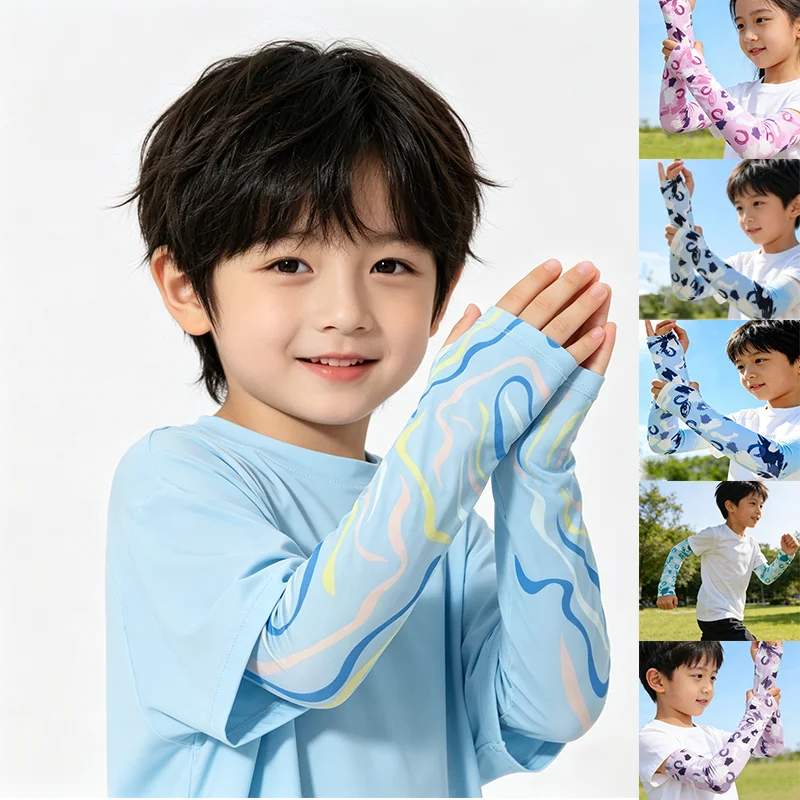 Summer Running Arm Sleeves Children Adjustable Cuff UV Protection Arm Cover Sunshade Ice Silk Outdoor Sun Protection Arm Covers