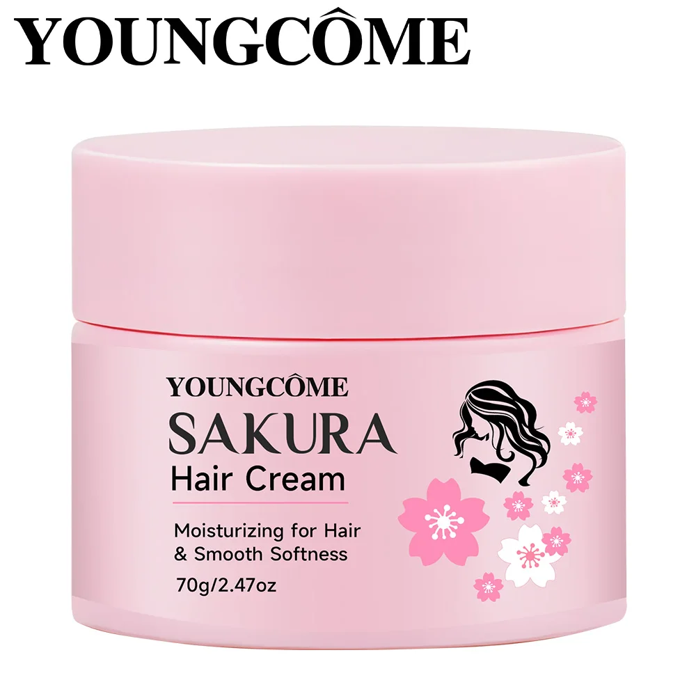 Crema para el cuidado del cabello con sabor a flor de cerezo, mascarilla para el cabello que mejora el cabello enredado y rizado, previene la rotura y la división del cabello, 70g